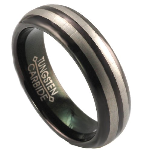 41ehXz3UkhL Tungsten Carbide Mens Ladies Unisex Ring Wedding Band 6MM (1/4 inch) Domed Black Double Lined Comfort Fit (Available in Sizes 8 to 12)
