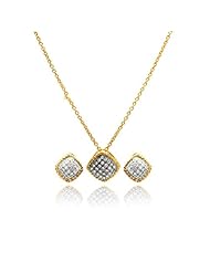 Nickel Free Sterling Silver Pendant & Earring Sets Diamond Shape CZ Covered 14K Gold Plated Set