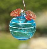 Beautiful Hand Blown Glass Hummingbird Feeder, Color is Aqua (Hummingbirds)