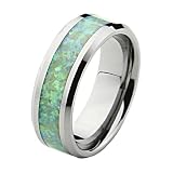 8mm Beveled Pearl Inlay Cobalt Free Tungsten Carbide COMFORT-FIT Wedding Band Ring for Men (Size 8 to 13)