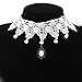 Yazilind White Lolita Drop Pendant Lace Floral Ribbon Choker Necklace Handmade