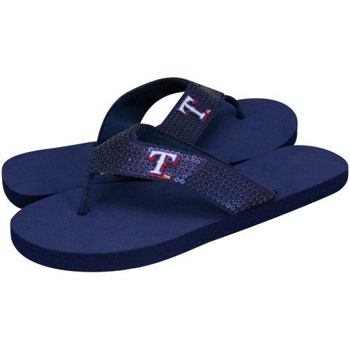 Texas Rangers Navy Blue Sequin Strap Flip Flops (5/6)