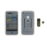 PCMICROSTORE Brand Apple iPhone 3G Premium Ribbed 1MM Thick (Clear) Silicone Skin Case Cover with Screen Protector (iPhone NOT Included)