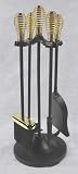MINI Miniature Colonial Fireplace Hearth Woodstove Tool Set with Classic Spring Handles - BRASS on BLACK