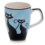 Hues&Brews Cattitude 12-Ounce Mugs, Set of 4, Blue