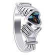 Sterling Silver 6mm Heart Shaped Coral and Turquoise Stone Inlay with 8mm Wide Claddagh Polished Finished 2mm Band Ring Size 5, 6, 7, 8, 9