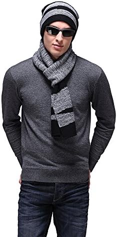Shenny Men's Australian Wool Blending Cap Hat & Scarf Gift for Gentlemen Set Keep Warm (M88015 .Gray)