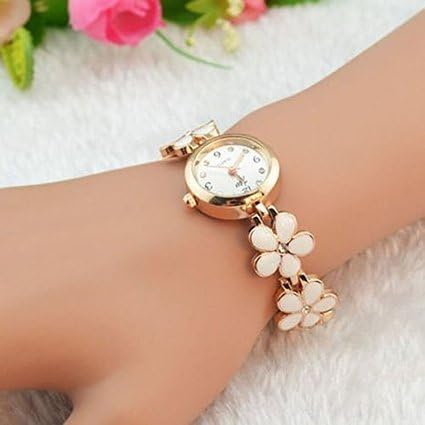 Nicedeco white Fashion Daisies Flower Rose Gold Bracelet Wrist Watch Women Girl Gift