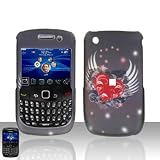 Red Wing Heart Rubberized Snap on Hard Skin Faceplate Phone Shield Cover Case for Blackberry Curve 8520 8530 + Belt Clip