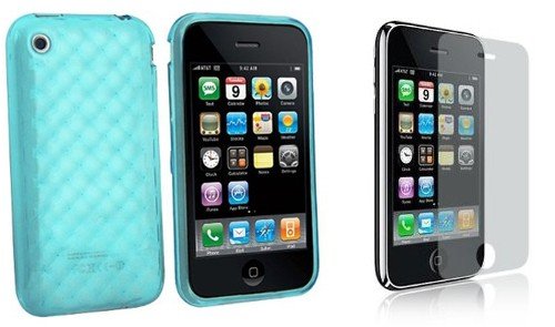 Clear Blue Diamond Soft TPU Rubber Case Skin Cover for iPhone 3GS + LCD Screen Protector + Free Stars Stripes Silicone Wristband