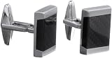 Kenneth Cole REACTION Mens Brushed Nickel Rectangle Cufflinks With Carbon Fiber