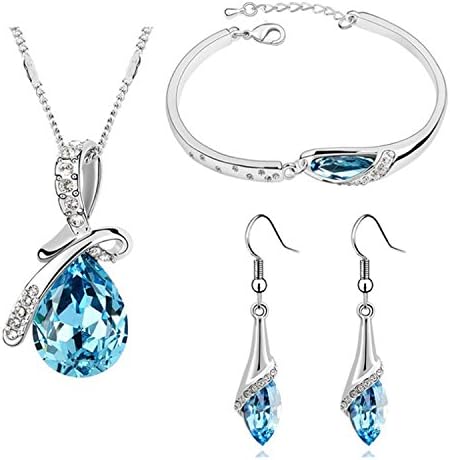 Globalmate Fashion Jewelry Sweet Girl Austria Crystal Jewelry Set Drop necklace bracelet Dangle Earrings(blue,rose Red,white)
