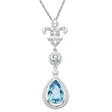 14kWhiteGoldFleur-de-lisBlueTopazandDiamondTearDropPendant