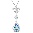 14k White Gold Fleur-de-Lis Blue Topaz and Diamond Tear Drop Pendant