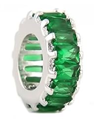 Sterling Silver Emerald May Birthstone Large Baguette Spacer Wheel Bead