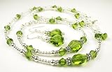 3 Piece Set in Sterling Silver - Olivine (Peridot) - August Birthstone 3 Piece Set: Sterling Silver Swarovski Crystal Handmade Beaded Necklace, Bracelet and Earrings