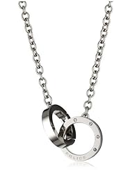 Police "BRAVERY" Sterling Silver Double Rings Pendant Necklace with "POLICE" Logo