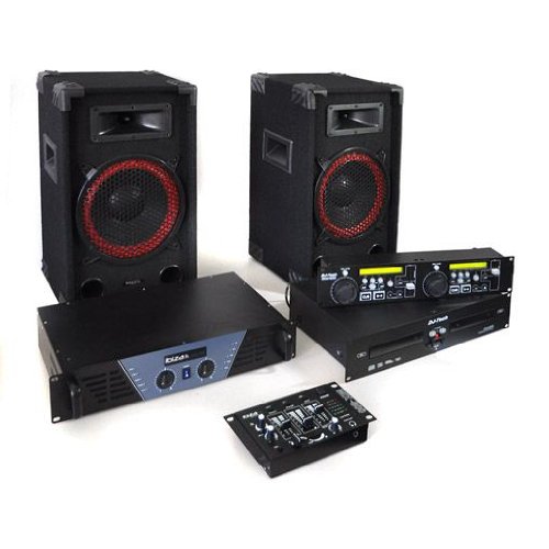 Ibiza DJ PA Komplettset (PA Lautsprecher, Doppel MP3/CD Controller, Verstärker)