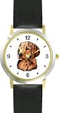 Golden Retriever Dog - WATCHBUDDY&reg; DELUXE TWO-TONE THEME WATCH - Arabic Numbers - Black Leather Strap-Women's Size-Small