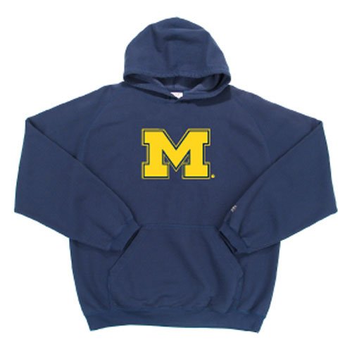 Michigan Wolverines NCAA Goalie Hooded Sweatshirt (Navy Blue) (Large)(Felt Applique)