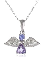 10k White Gold Angel Gemstone with Diamond-Accent Pendant Necklace