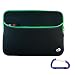 Black with Green Trim Dual Pocket Zipper Laptop Carrying Case Sleeve (Checkpoint Friendly) and a Free Carabiner Key Chain for the Apple MacBook Air or Apple MacBook Pro 13.3 Inch Screen