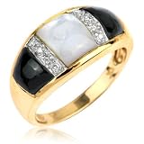 10K Yellow Gold Mother of Pearl, Black Onyx, and Diamond Accented Ring