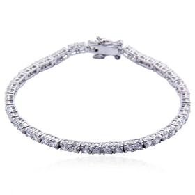 Rhodium Plated Sterling Silver 3mm Cubic Zirconia Tennis Bracelet, 7 by 