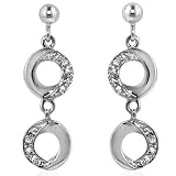 Sterling Silver 0.12 Carat Diamond Dangle Circle Earrings