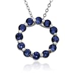 Sterling Silver Sapphire Round Open Pendant, 18"