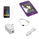 USB Data Cable + USB Car Charger + USB Home Charger + Purple Rubber Silicone Skin Case + Clear Reusable LCD Screen Protector for Apple Ipod Touch Itouch 8GB 16GB 32GB 2G 2nd Generation