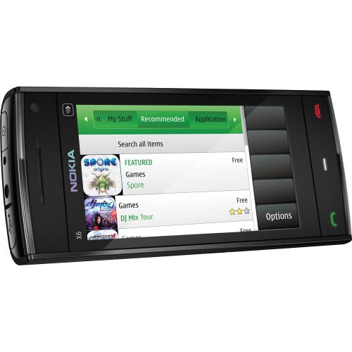 Nokia X6 Unlocked GSM Phone with 5 MP Camera, Capacitive Touch, GPS, Voice Navigation, Car Holder, 3G and 16 GB Memory (Black Cap)