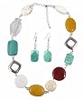 Necklace - N337 - Asst Semi Precious Gemstones (Turquoise, Carnelian, Agate, Quartz) + Matching Earrings (18")