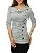 uxcell Women Cowl Neck Long Sleeves Buttons Decor Ruched Top Light Grey M