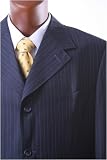 Mecca - Men's Superior 150's Single Breasted 3 Button Navy Pinstripe Vested Dress Suit with Wide Leg Pants
