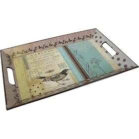 Birds Design Decorative Tray Botanic Old Motif, 17 by 11 inches by Creative Co-op