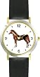 Chestnut with Blaze Stallion or Colt Horse - WATCHBUDDY&reg; DELUXE TWO-TONE THEME WATCH - Arabic Numbers - Black Leather Strap-Size-Large ( Men's Size or Jumbo Women's Size )