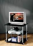3 Tier Black Glass TV Stand with Wheels