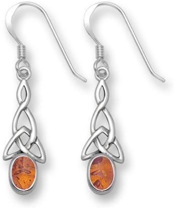Heather Needham, Sterling Silver Amber Celtic Trinity Drop Earring - Size: 20 X 7mm