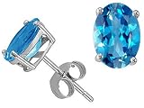 2.00 cts Genuine Oval Blue Topaz Earring Studs - 14kt White or Yellow Gold