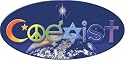 Coexist Oval Window Sticker - Translucent with rainbow lettering.