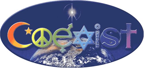Coexist Oval Window Sticker - Translucent with rainbow lettering.