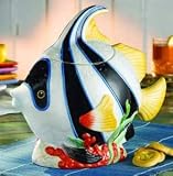 TROPICAL FISH CERAMIC COOKIE JAR - TROPICAL FISH COLLECTION HAND PAINTED 3-D CERAMIC COOKIE JAR