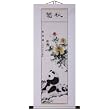 Hand-Painted 48" Oriental Wall Art Scroll - Autumn Chrysanthemum & Pandas With White Border
