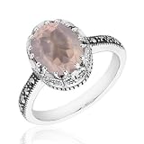 Roberta Z Rose Quartz and Marcasite Ring