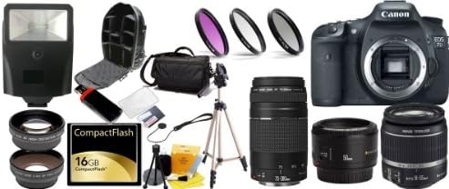 Canon 18MP EOS 7D Bundle - Includes Canon EF-S 18-55mm Lens - Canon EF 75-300mm f/4-5.6 III Lens - Canon EF 50mm f/1.8 Lens - Wide Angle and Telephoto Zoom Lenses - 32GB SDHC Memory Card - USB Memory Card Reader - Spare LP-E6 Lithium Battery - 3 Piece Lens Filter Set - 4 Piece Macro Lens Kit - Digital Flash - Screen Protector - Lens Cleaning Kit - Full Size Tripod - Carrying Case