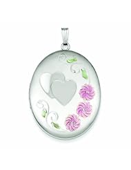 Genuine .925 Sterling Silver Heart Enamel Flowers 34mm Oval Locket 8.8 Grams. 100% Satisfaction Guaranteed.
