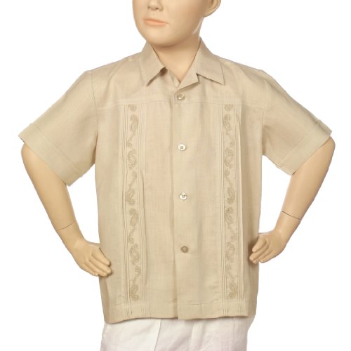 Boys Irish linen shirt in natural short sleeve.