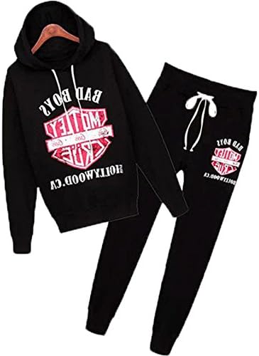 Keepinmind Women's Winter Fashion Printed Hooded Long Sleeves Hoodie Suit Black XL