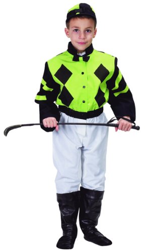 Neon Green and Black Junior Jockey Outfit with Matching Cap and Crop, Size 6/8